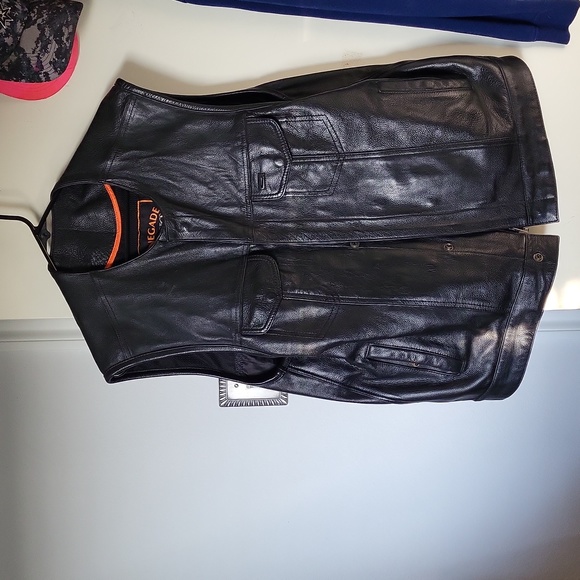 Black leather biker vest, gun pocket - Picture 1 of 5